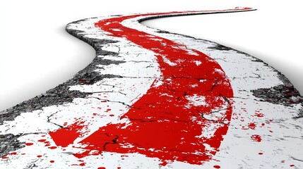 A red and white road with blood splattered on it