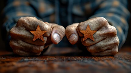A person holding two wooden stars in their hands