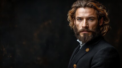 Obraz premium A man with long hair and a beard wearing a suit