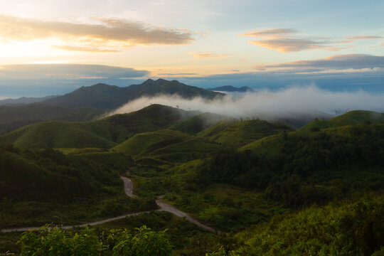 A beautiful top view of Noen Chang Suek mountains, E-Tong village (Pilok village), Thong Pha Phum, Kanchanaburi, Thailand.