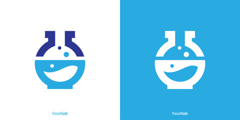 Creative Food Lab Logo. Lab Test Tube and Bowl Icon Graphic. Food and Drink Logo Design Template