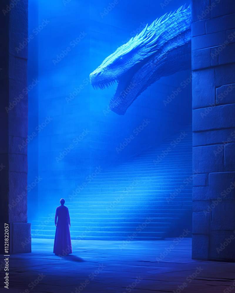 Poster encounter with a mythical dragon in a mystical setting