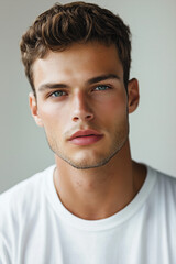 Fototapeta premium photograph portrait of a handsome white male with blue eyes and brown hair