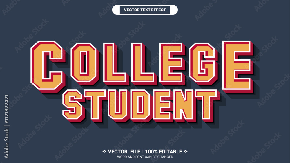 Poster college student university typography style editable 3d vector text effect