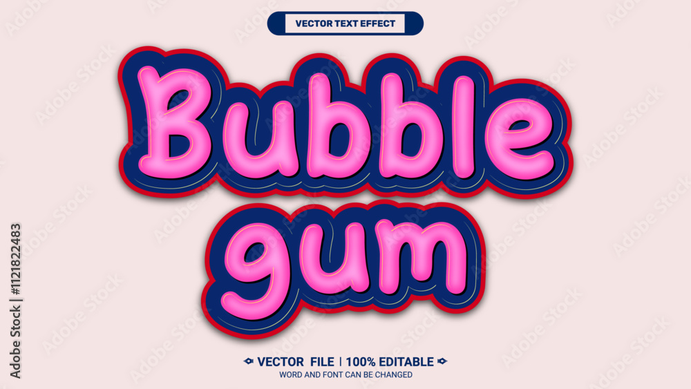 Fototapete bubble gum colourful bold trendy style editable 3d vector text effect