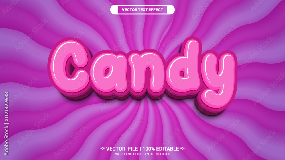 Poster candy colourful glossy bold typography style editable 3d vector text effect