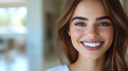 Fototapeta premium A woman with long brown hair smiling at the camera