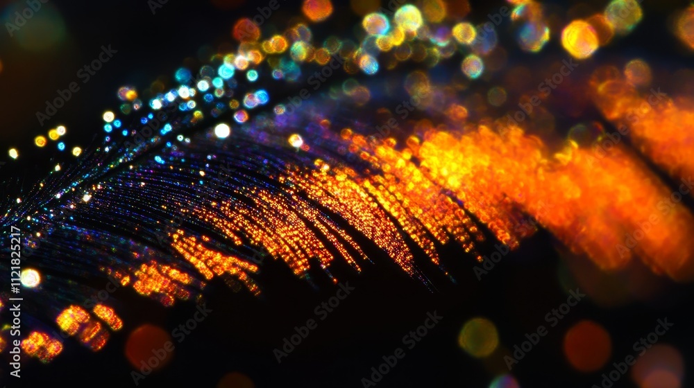 Poster captivating close up of vibrant sparkling and pulsating colored lines glowing against the darkness