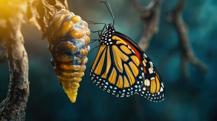 Metamorphosis in Nature: A Stunning Close-Up of a Monarch Butterfly Emerging from Its Chrysalis