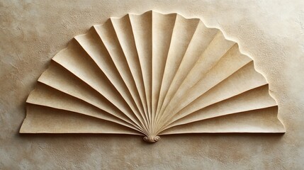 Decorative wall art featuring a large fan-shaped design in beige tones