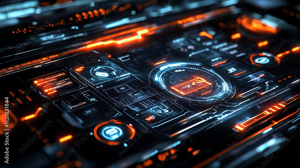 Poster futuristic digital interface with glowing elements