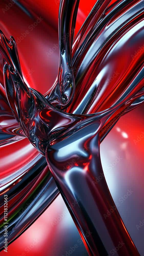 Aufkleber dynamic red and silver abstract swirl showcasing fluid motion and glossy surfaces in a modern artist