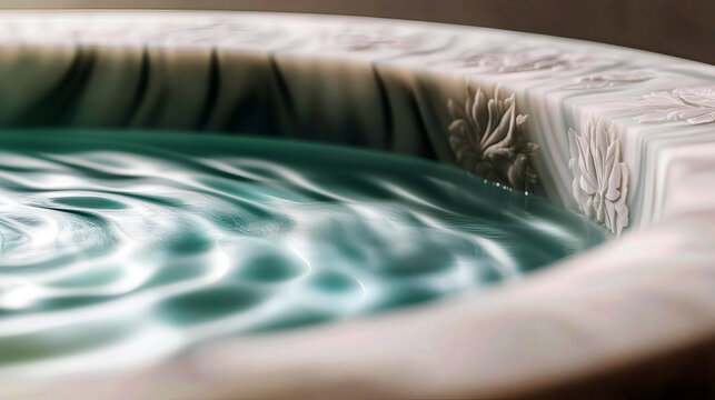 Marble baptismal font filled with holy water creating symbolic ripples