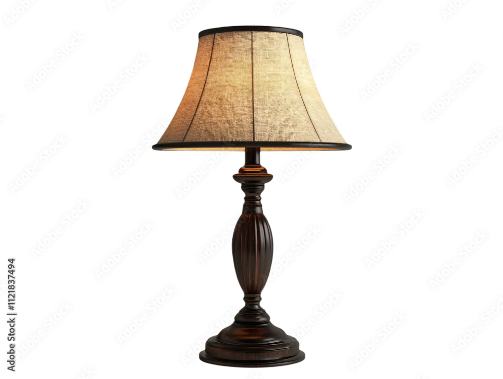 Poster a classic table lamp with a decorative shade and an ornate base, casting a warm glow on transparent 