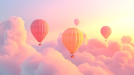 Fototapeta premium Hot Air Balloons Soaring Through Pastel Cloudscape