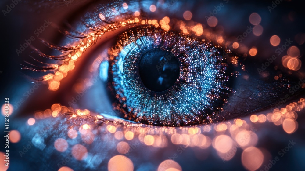Poster close-up of an eye with vibrant colors and bokeh effects