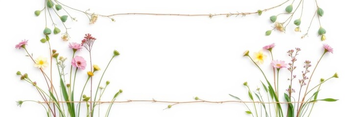 Fototapeta premium Grass frame arranged on a white background, perfect for nature-themed designs or spring promotions, nature, spring, decoration