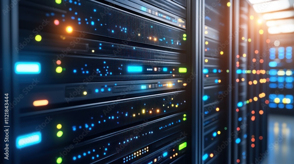 Aufkleber data center with servers and illuminated indicators