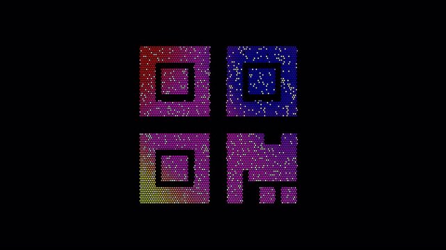 Icon qrcode is made up of LED square shapes that shimmer and flicker. There are black dead diodes. In-Out looped. Alpha BW at the end - Powered by Adobe