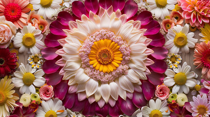 an intricate mandala of flowers made from beautiful patels