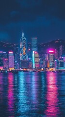 Fototapeta premium Hong Kong Skyline Fireworks Over Harbor for New Year’s Eve, Big City New Year Celebrations, New Year's day, New Year's Eve 