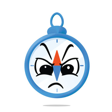 angry compass mascot illustration for design. cute and playful concept. camping, travelling, backpacker, summer, hiking, adventure and recreation themes