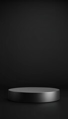 Empty black pedestal podium on a dark backdrop for product display, 3D rendering. Created with generative AI technology