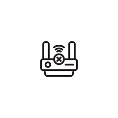 No Wi-Fi Signal on icon. Router icon with Wi-Fi signal disabled. No internet access available. Editable icon.