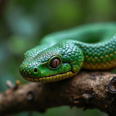 Fototapeta premium green snake on a branch
