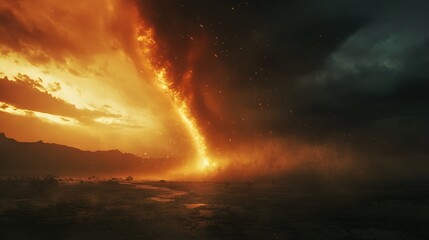 Fiery Column Descends Upon Desolate Landscape
