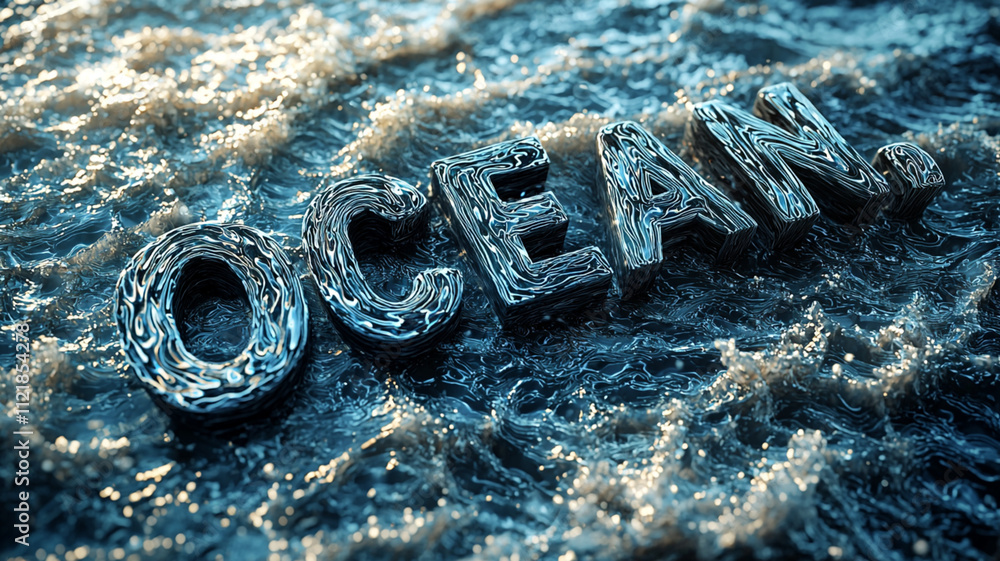 Poster ocean waves with text in water scene