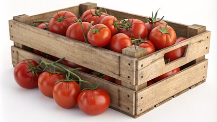 Close-Up of Fresh Organic Tomatoes in Wooden Crate, Farmhouse Style V1