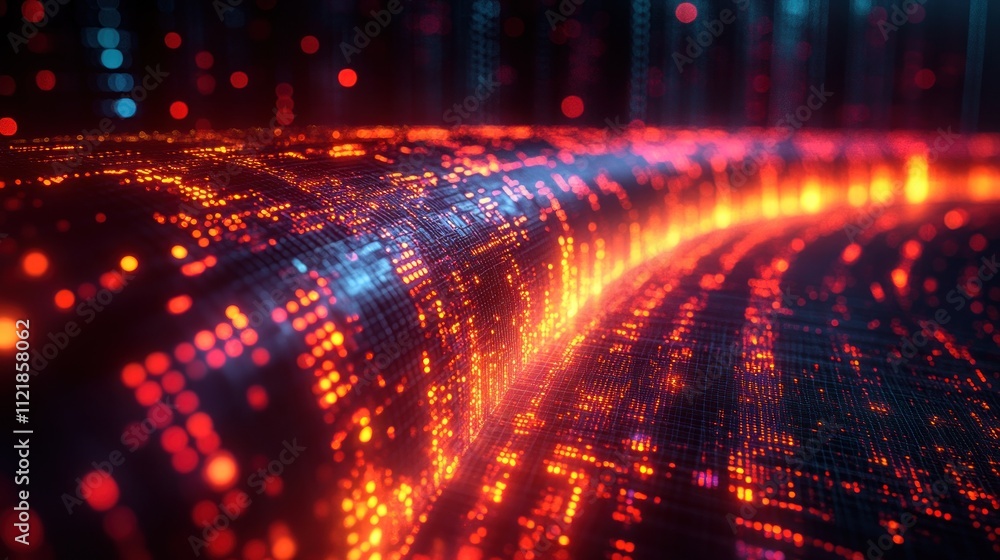 Poster abstract digital landscape with glowing data streams