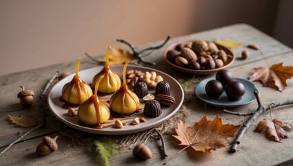 Delicious Autumnal Treats Sweet Dumplings Nuts Chocolate.