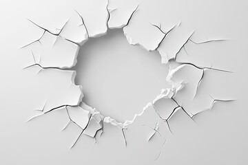 hole in damaged wall with cracks illustration, concept of breach, 3D illustration