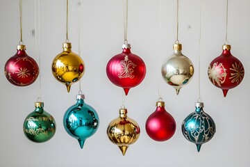 Obraz premium Different colourful vintage ornaments for Christmas tree, plain background