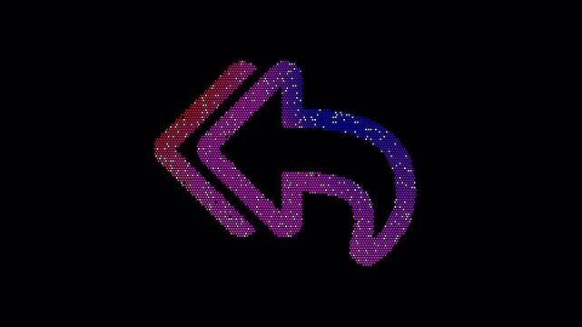 Icon reply all is made up of LED square shapes that shimmer and flicker. There are black dead diodes. In-Out looped. Alpha BW at the end