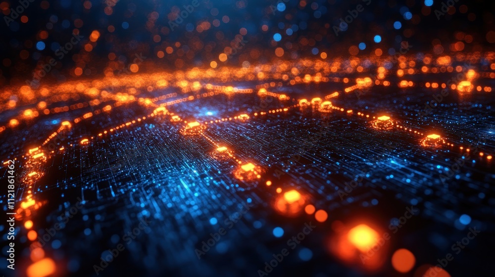 Poster abstract digital network with glowing nodes and connections
