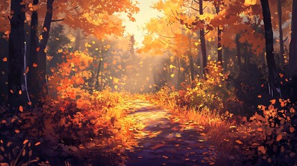 Autumn Path Through Golden Forest Canopy