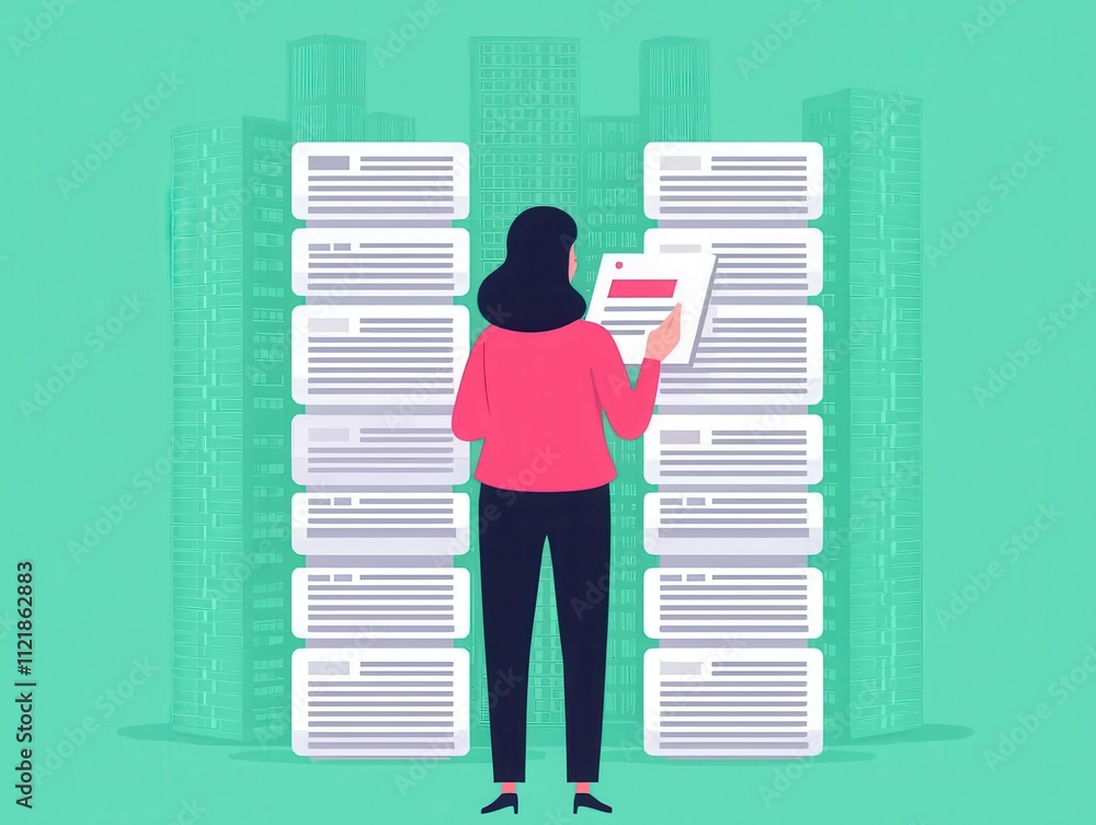 Poster analyzing business reports office space digital illustration professional environment front view dat