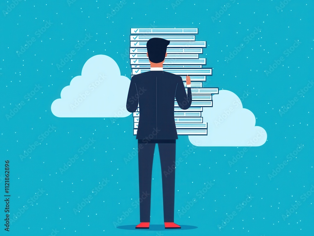 Aufkleber businessman analyzing data trends in cloud computing office setting digital illustration modern envi