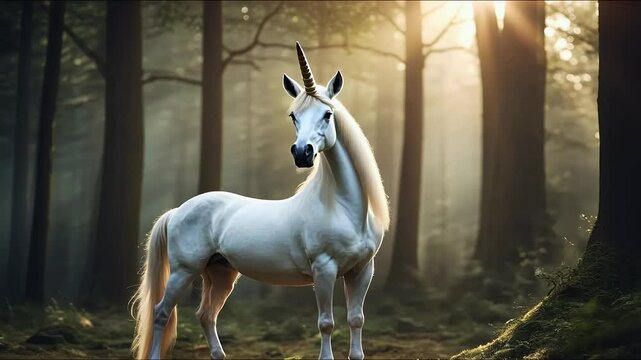 majestic unicorn posing enchanted forest horn animal art beauty design equine fantasy horse lake legendary animal 