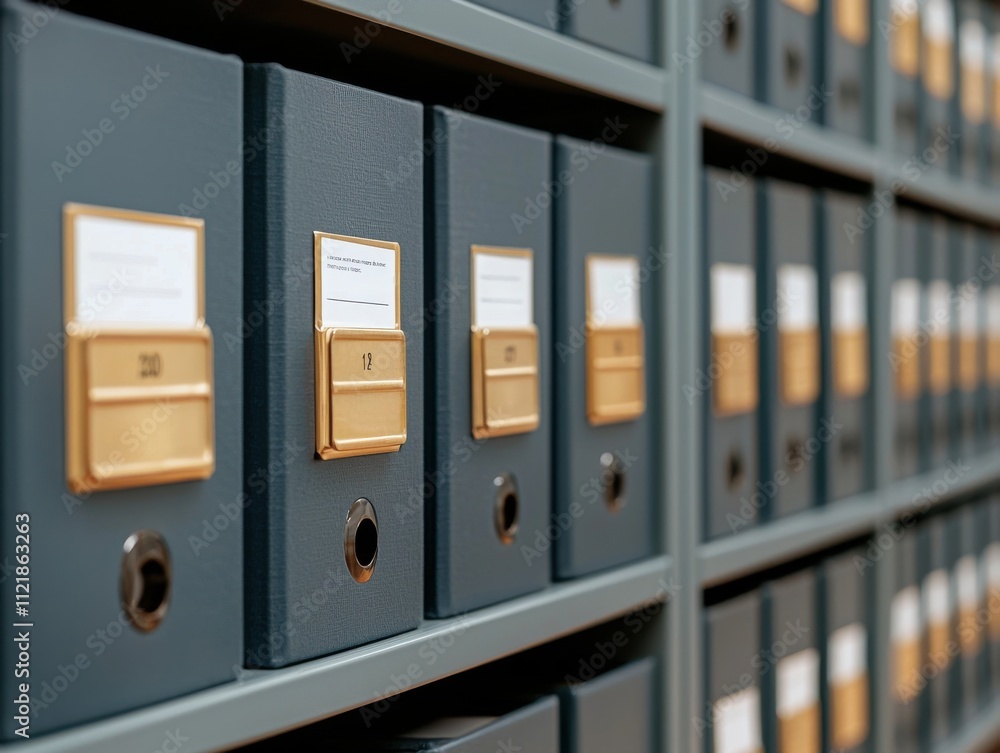 Poster organized archival system office storage indoor close-up view document management for efficiency
