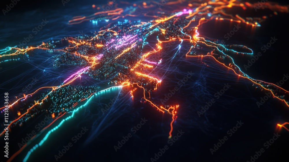 Poster abstract visualization of a city with vibrant light trails