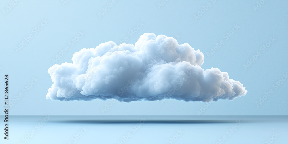 Poster fluffy white cloud floats against serene blue sky, creating tranquil atmosphere. soft texture and ge
