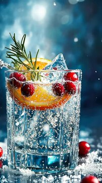 Sparkling cranberry orange cocktail with fresh berries