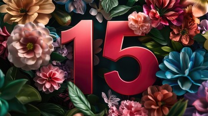 Obraz premium Close-up of flower-surrounded number 15