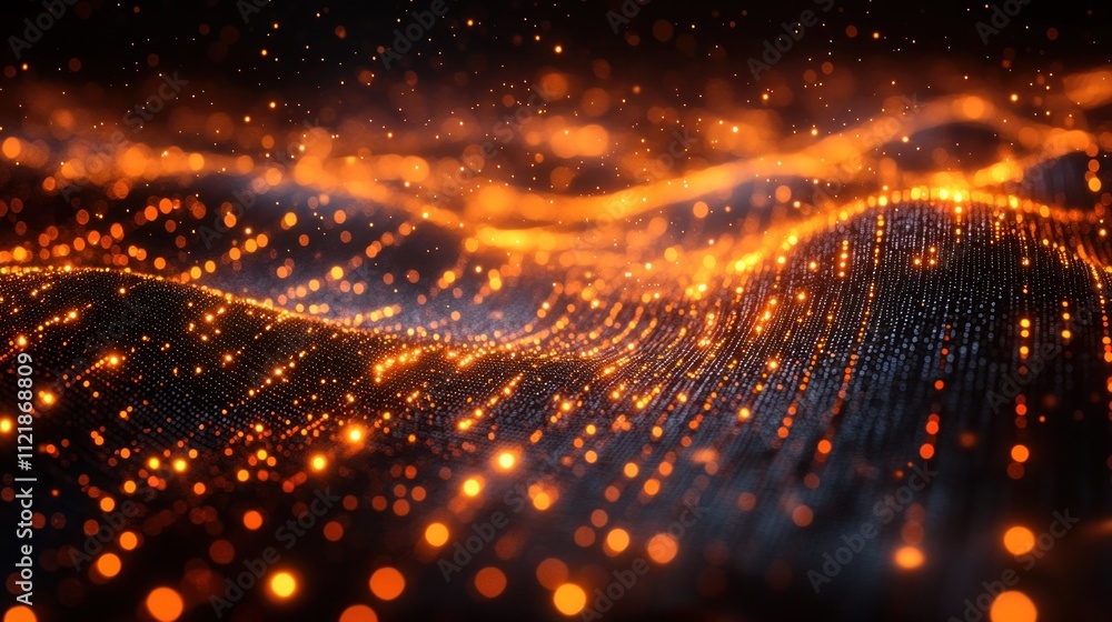 Poster Abstract glowing waves with sparkling particles 