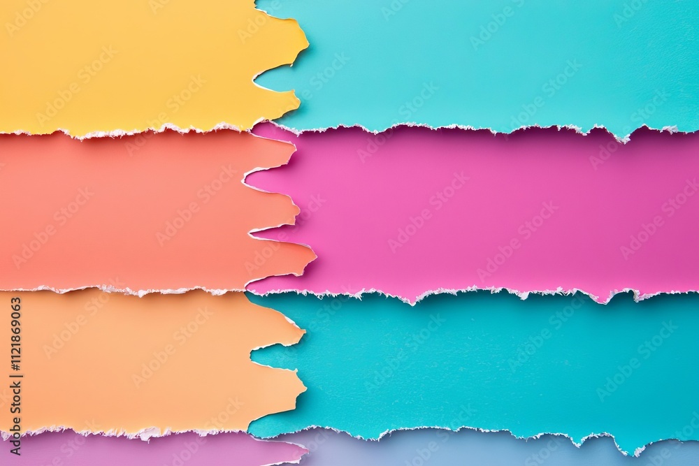 Aufkleber vibrant torn paper strips in various colors creating a textured background for design.
