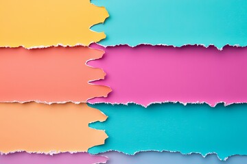 Fototapeta premium Vibrant torn paper strips in various colors creating a textured background for design.